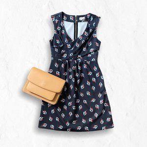 Maison Jules V-neck Leaf Print Fit & Flare Dress S